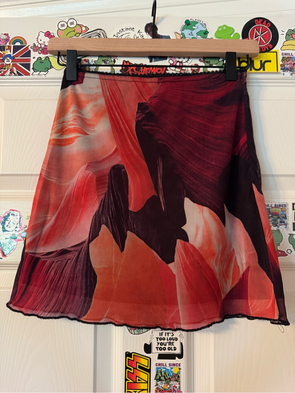 Princess Polly Red & Burgundy Abstract A-Line Mesh Skirt